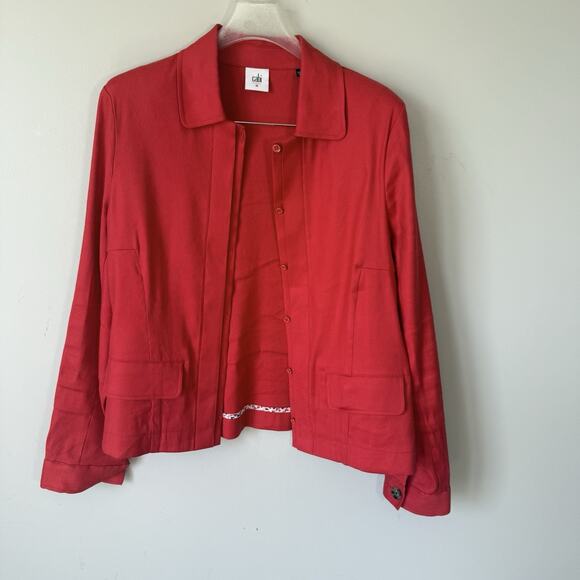 CAbi Jackets & Blazers - Cabi Jacket Womens Size M Valentine Red Linen Blend Button Up Blazer Career